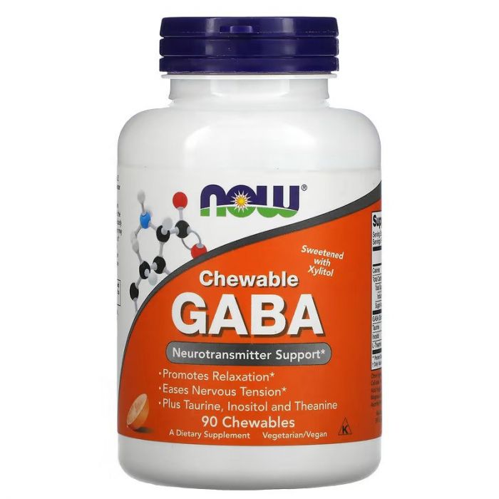 NOW Foods GABA Sinaasappelsmaak kauwtabletten. 733739000828