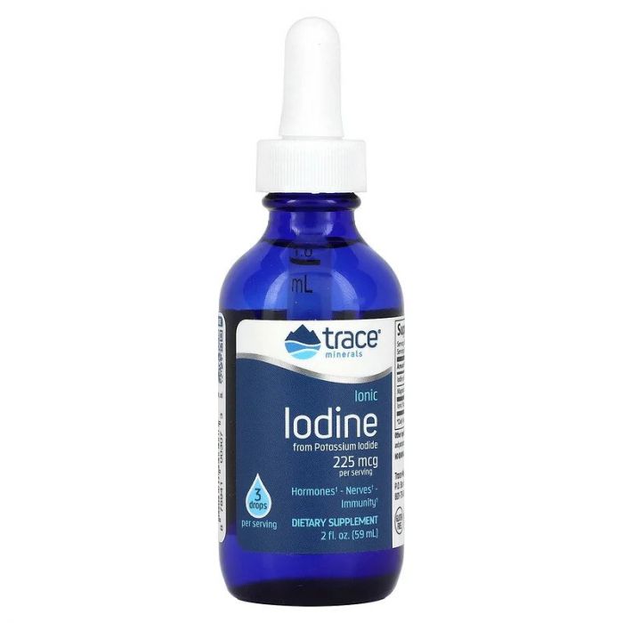 Trace Minerals ®, Ionic Iodine, 225 mcg, 2 fl oz (59 ml). Vloeibaar jodium gemakkelijk te doseren ook voor kinderen. Kalium jodide. 878941003073