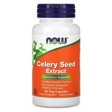 NOW Foods, Celery Seed Extract, Selderijzaadextract, 60 capsules, 733739046260