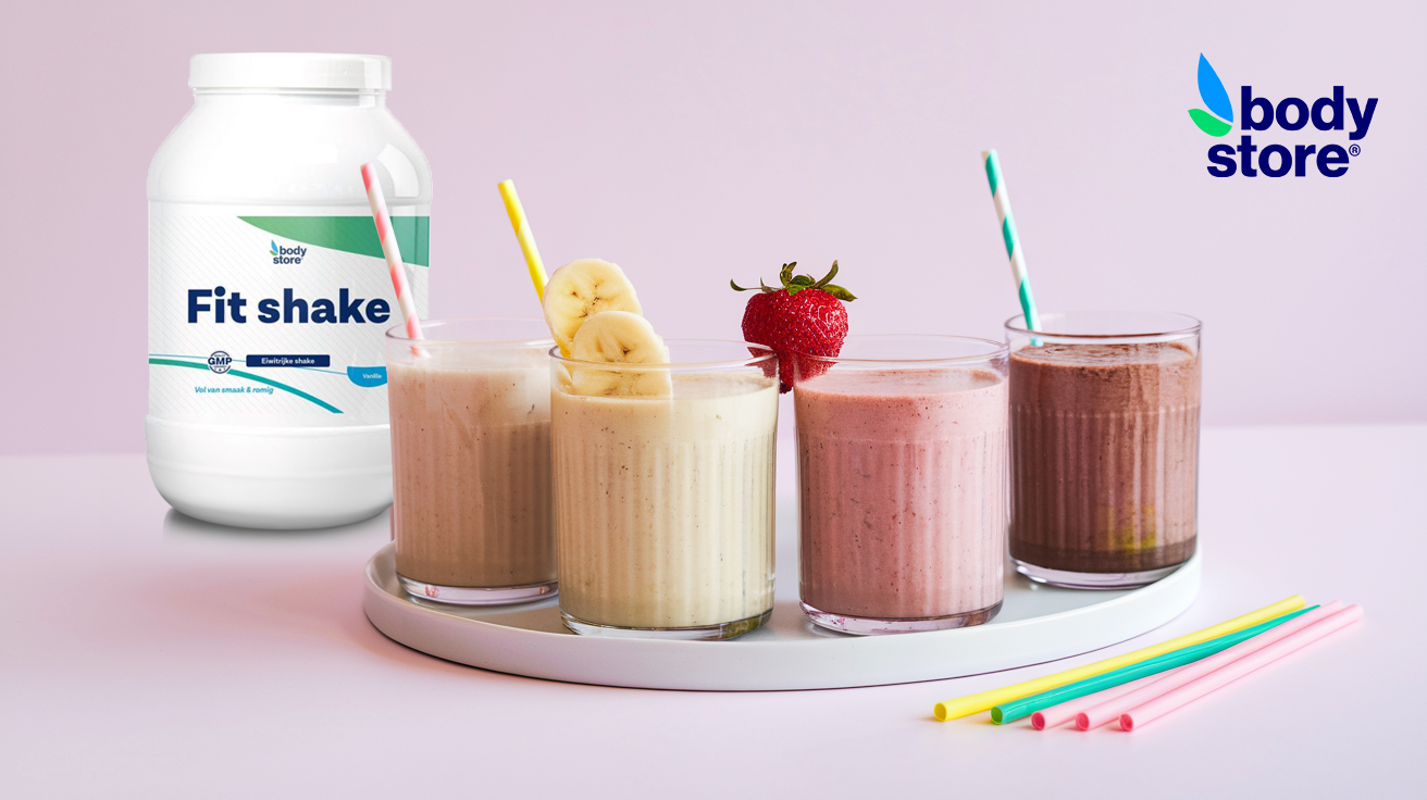 verschillende afvalshakes gemaakt met Bodystore Fit Shake